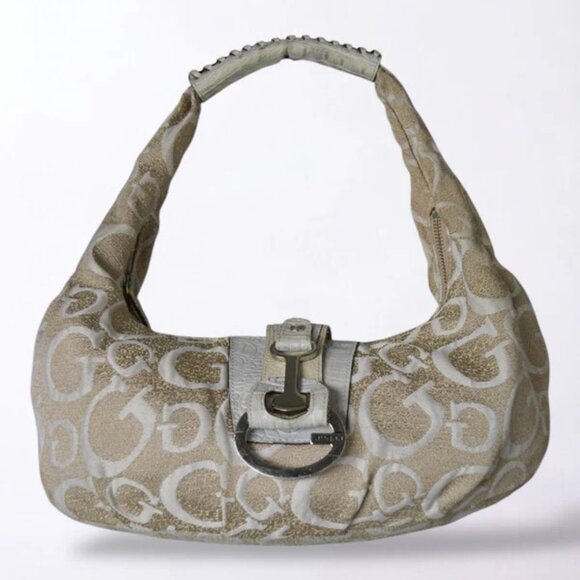 Blue And Tan Vintage Guess Bag Monogram Bag Y2K - Picture 1 of 9